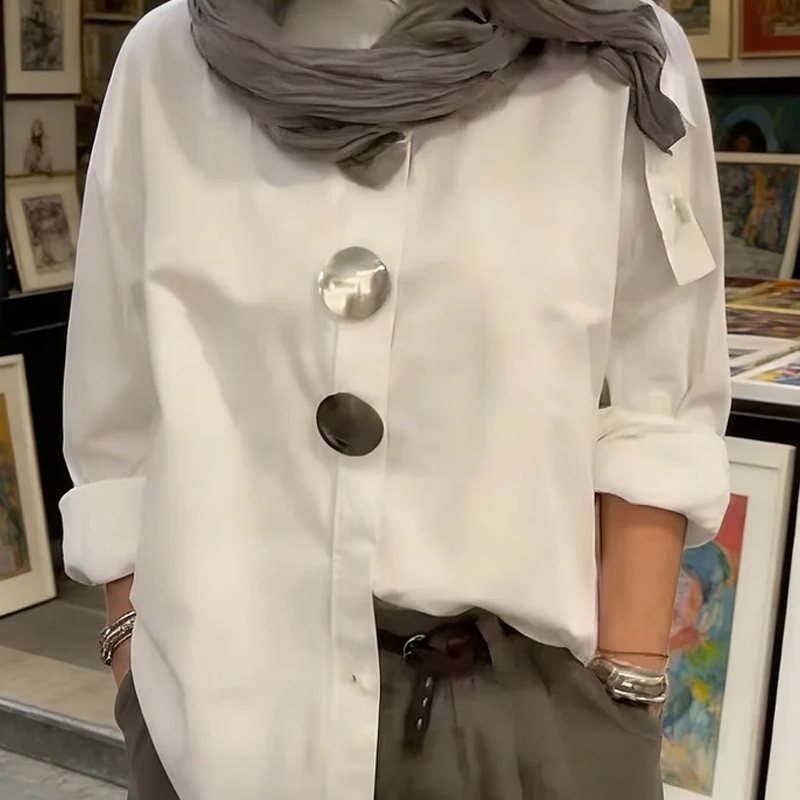💥50% Off ✨Women's Oversized Button-Down Shirt with Statement Buttons ✨ Show Your Elegance