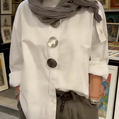 💥50% Off ✨Women's Oversized Button-Down Shirt with Statement Buttons ✨ Show Your Elegance