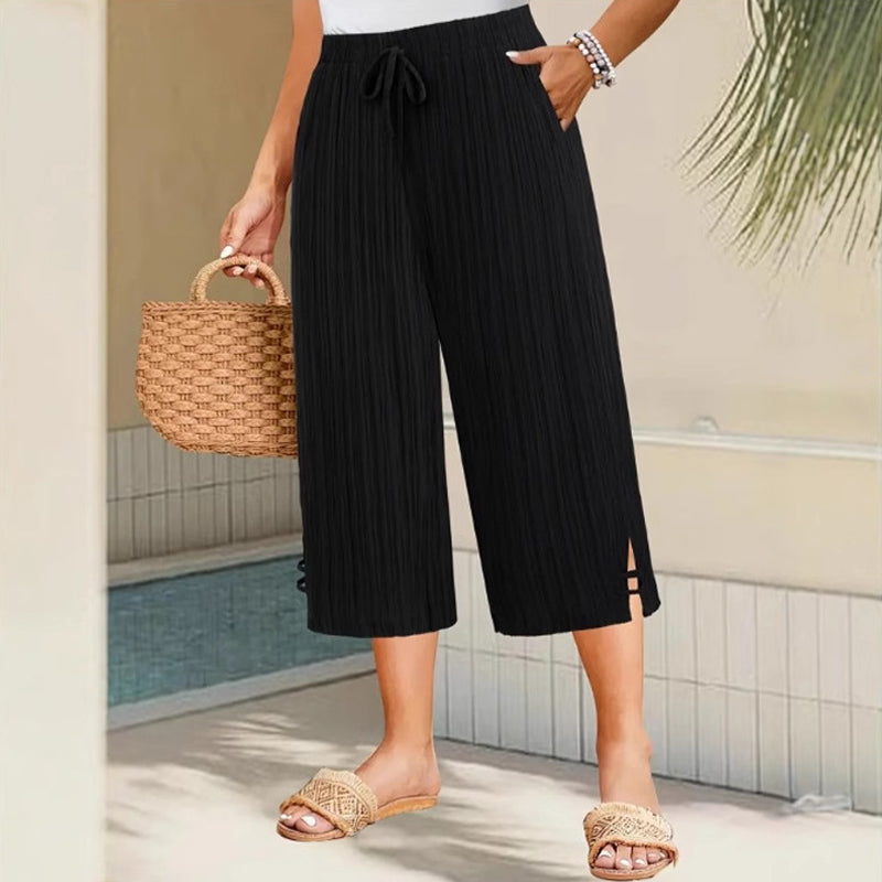 👖 JETZT 60 % RABATT! 🌿 Gerippte weite Caprihose – elastischer Bund, bequeme Passform & perfekt für den Alltag ✨
