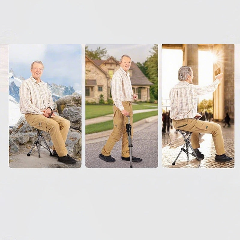 🦯2-in-1 Foldable Cane With Chair🌟 Freedom To Walk, Rest, And Explore With Ease!