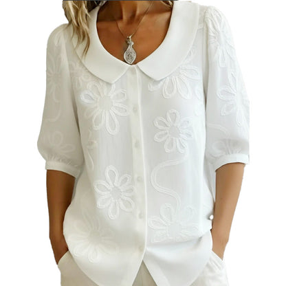 🌸Spring Sale 50% OFF 🌟Embroidered Floral Retro Collar Shirt ✨Effortlessly Elegant