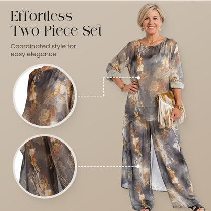 Damen-Tunika & Hose mit Blumenmuster, asymmetrisch geschnitten ✈️ Kostenloser Versand
