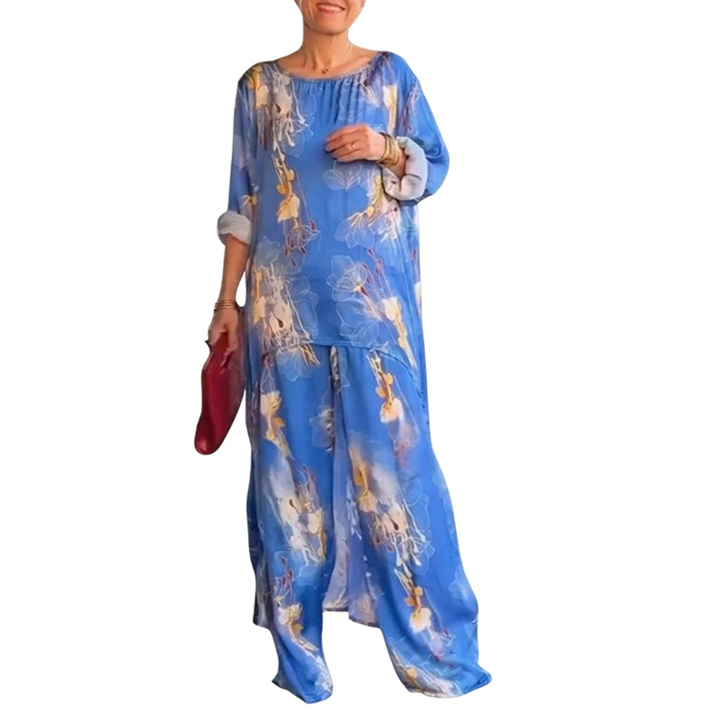 Damen-Tunika & Hose mit Blumenmuster, asymmetrisch geschnitten ✈️ Kostenloser Versand