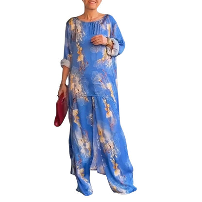 Damen-Tunika & Hose mit Blumenmuster, asymmetrisch geschnitten ✈️ Kostenloser Versand