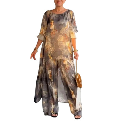 Damen-Tunika & Hose mit Blumenmuster, asymmetrisch geschnitten ✈️ Kostenloser Versand
