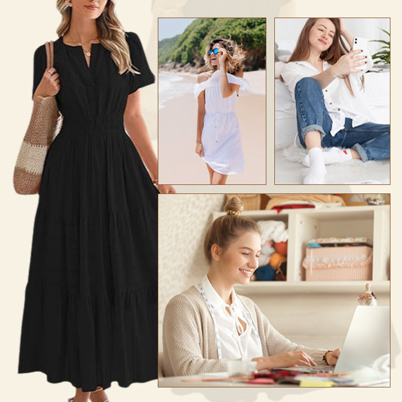 💕MEGA SALE 55% RABATT💕Böhmisch schickes Damen-Maxikleid mit gesmokter Taille