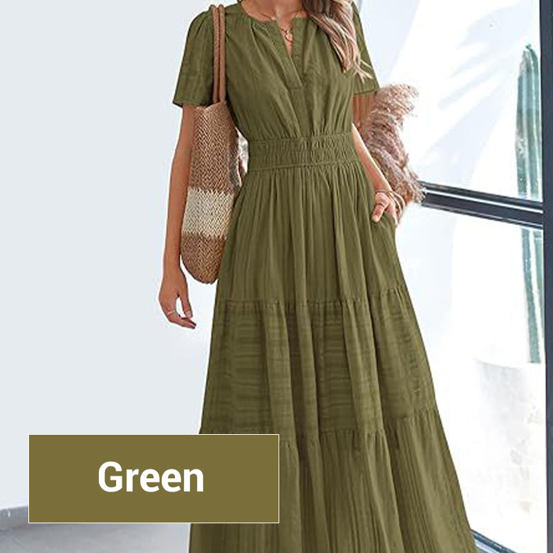 💕MEGA SALE 55% RABATT💕Böhmisch schickes Damen-Maxikleid mit gesmokter Taille