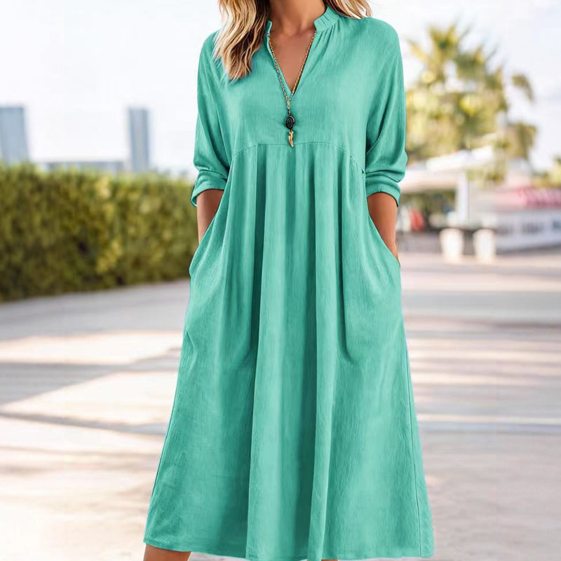 💐50 % RABATT! Neu eingetroffen 2026 – Lässiges V-Ausschnitt Midi-Kleid 🌸🆕【Limitierte Auflage】