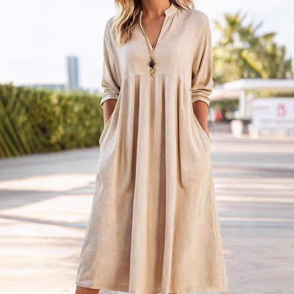 💐50 % RABATT! Neu eingetroffen 2026 – Lässiges V-Ausschnitt Midi-Kleid 🌸🆕【Limitierte Auflage】