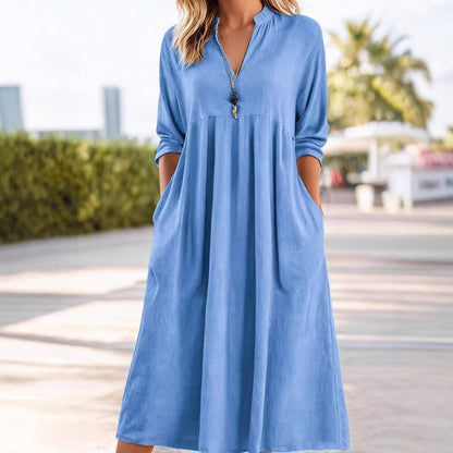 💐50 % RABATT! Neu eingetroffen 2026 – Lässiges V-Ausschnitt Midi-Kleid 🌸🆕【Limitierte Auflage】