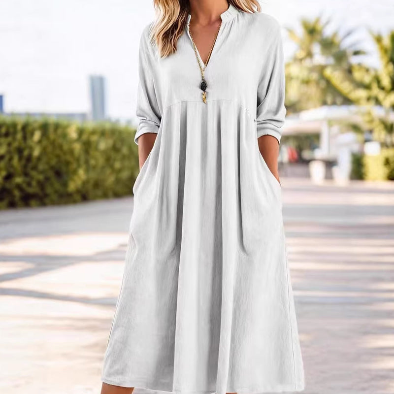 💐50 % RABATT! Neu eingetroffen 2026 – Lässiges V-Ausschnitt Midi-Kleid 🌸🆕【Limitierte Auflage】