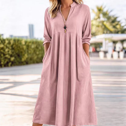 💐50 % RABATT! Neu eingetroffen 2026 – Lässiges V-Ausschnitt Midi-Kleid 🌸🆕【Limitierte Auflage】