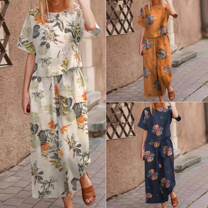 🔥✨50% Rabatt am letzten Tag ⏳⏰ Zweiteiliges Set: Locker sitzendes Oberteil und Hose mit Print für Damen