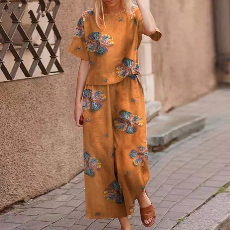 🔥✨50% Rabatt am letzten Tag ⏳⏰ Zweiteiliges Set: Locker sitzendes Oberteil und Hose mit Print für Damen