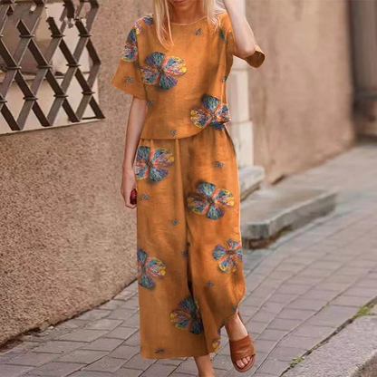 🔥✨50% Rabatt am letzten Tag ⏳⏰ Zweiteiliges Set: Locker sitzendes Oberteil und Hose mit Print für Damen