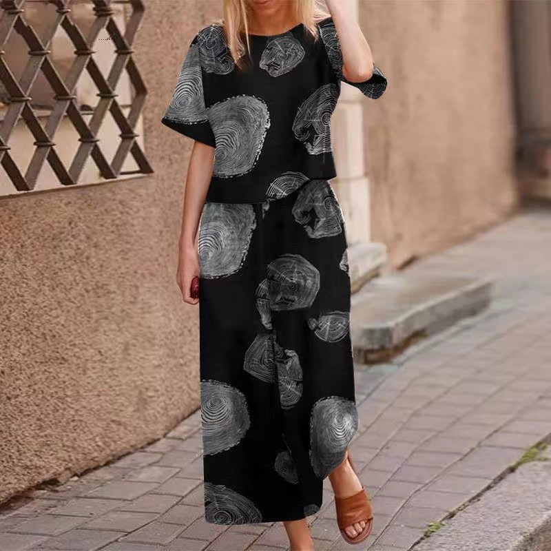 🔥✨50% Rabatt am letzten Tag ⏳⏰ Zweiteiliges Set: Locker sitzendes Oberteil und Hose mit Print für Damen