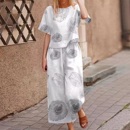 🔥✨50% Rabatt am letzten Tag ⏳⏰ Zweiteiliges Set: Locker sitzendes Oberteil und Hose mit Print für Damen