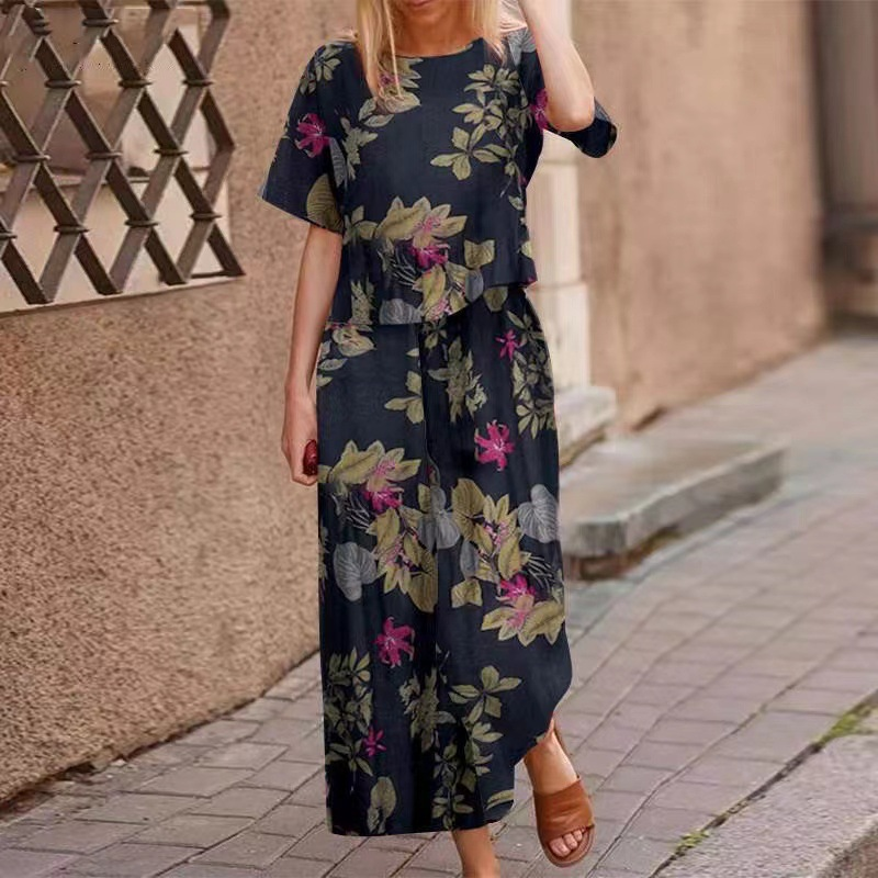 🔥✨50% Rabatt am letzten Tag ⏳⏰ Zweiteiliges Set: Locker sitzendes Oberteil und Hose mit Print für Damen