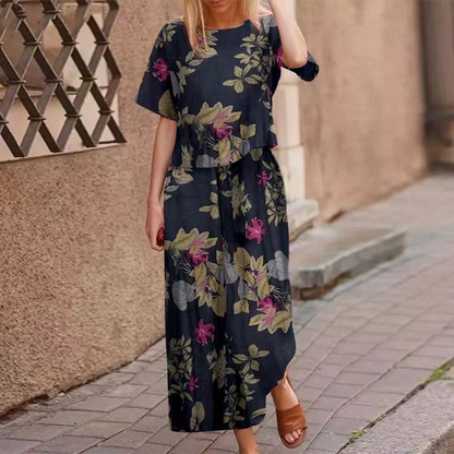 🔥✨50% Rabatt am letzten Tag ⏳⏰ Zweiteiliges Set: Locker sitzendes Oberteil und Hose mit Print für Damen