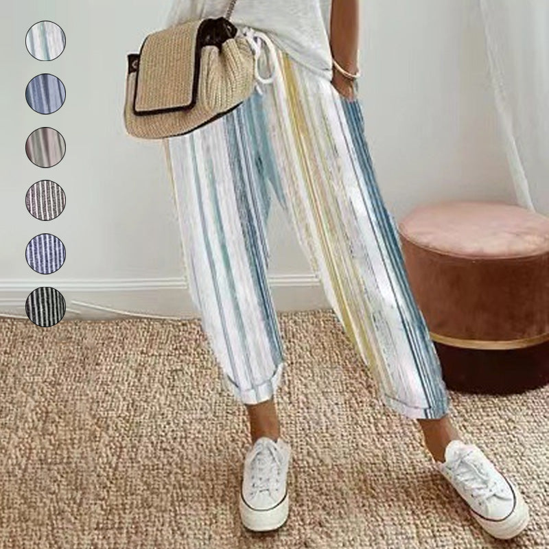 💕Was soll ich morgen anziehen?💕Müheloser Stil & Komfort mit unserer gestreiften Leinen-Baumwollhose für Damen 👖✨
