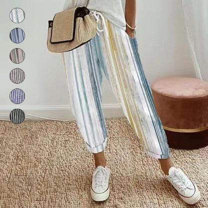 💕Was soll ich morgen anziehen?💕Müheloser Stil & Komfort mit unserer gestreiften Leinen-Baumwollhose für Damen 👖✨