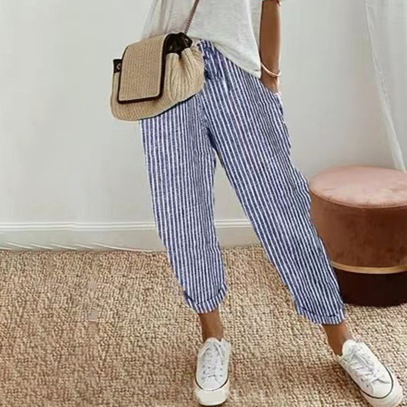 💕Was soll ich morgen anziehen?💕Müheloser Stil & Komfort mit unserer gestreiften Leinen-Baumwollhose für Damen 👖✨