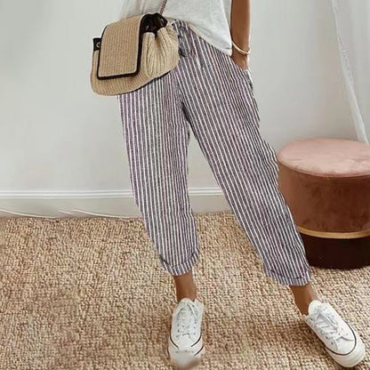 💕Was soll ich morgen anziehen?💕Müheloser Stil & Komfort mit unserer gestreiften Leinen-Baumwollhose für Damen 👖✨