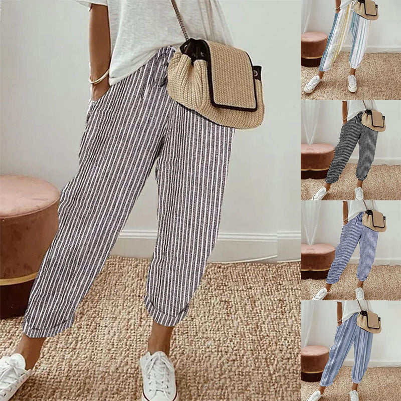 💕Was soll ich morgen anziehen?💕Müheloser Stil & Komfort mit unserer gestreiften Leinen-Baumwollhose für Damen 👖✨