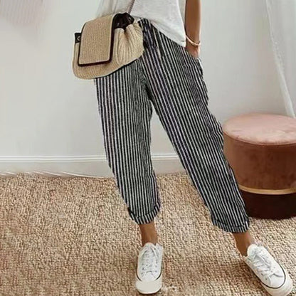 💕Was soll ich morgen anziehen?💕Müheloser Stil & Komfort mit unserer gestreiften Leinen-Baumwollhose für Damen 👖✨
