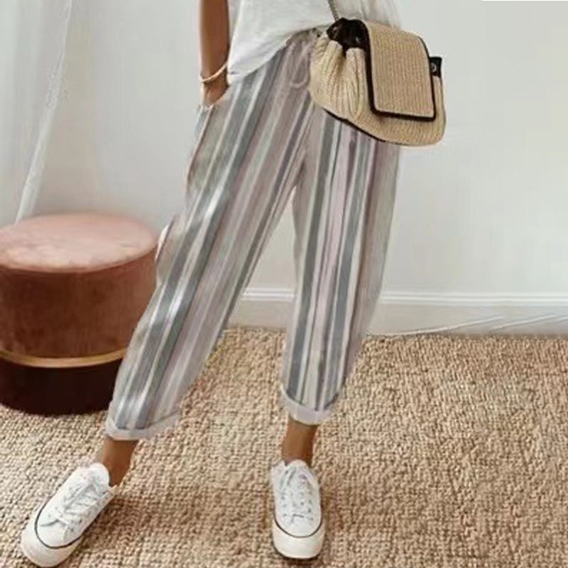 💕Was soll ich morgen anziehen?💕Müheloser Stil & Komfort mit unserer gestreiften Leinen-Baumwollhose für Damen 👖✨