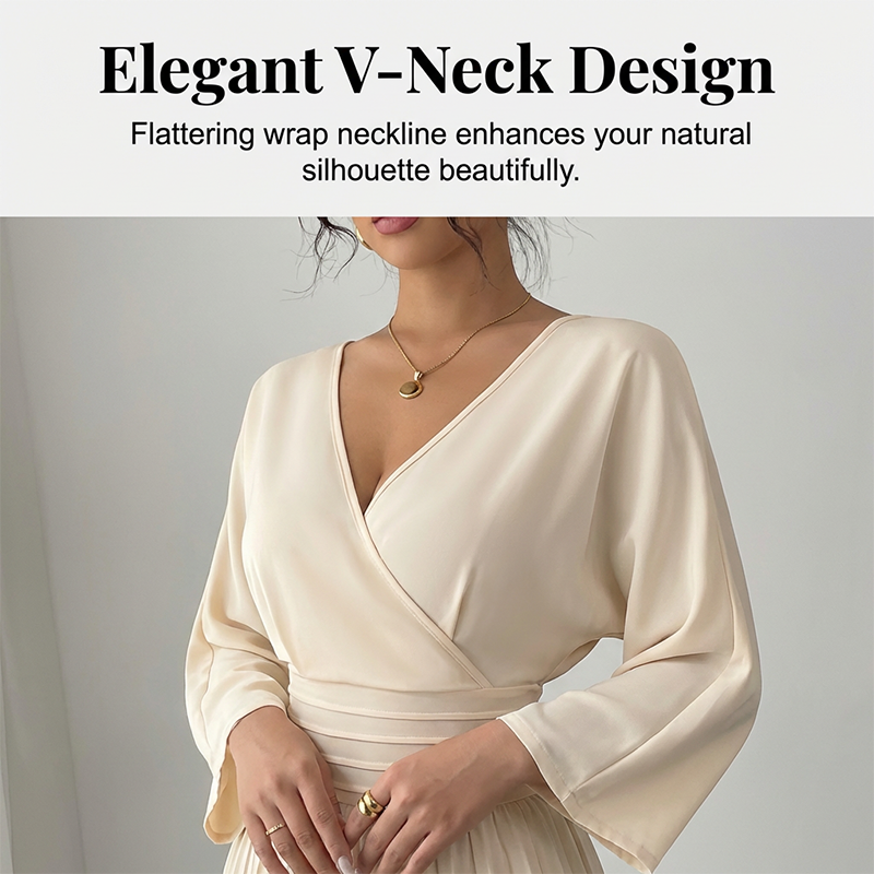 Elegant V-Neck Pleated Wide-Leg Jumpsuit ✨Effortlessly Unleash Your Charm