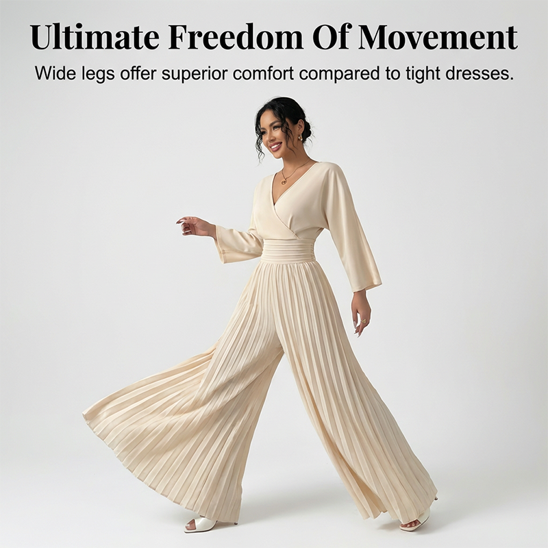 Elegant V-Neck Pleated Wide-Leg Jumpsuit ✨Effortlessly Unleash Your Charm