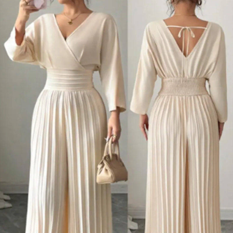 Elegant V-Neck Pleated Wide-Leg Jumpsuit ✨Effortlessly Unleash Your Charm