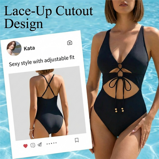 Lace-Up Front Monokini Beachwear with Cutouts 👙✨Show Off Your Charm