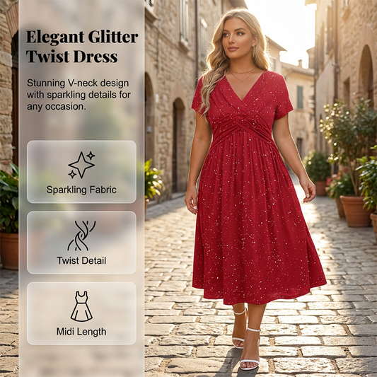 💗Women's Elegant V-Neck Twist Front Dress💗✨Let Your Charm Shine Bright