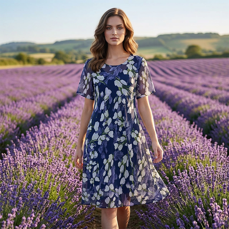 🌸 Elegance in Every Step : Short Sleeve A-Line Knee-Length Party Dress👗