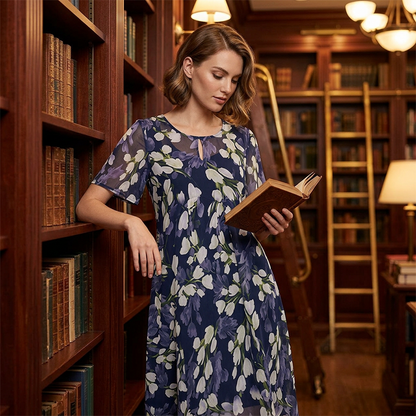 🌸 Elegance in Every Step : Short Sleeve A-Line Knee-Length Party Dress👗