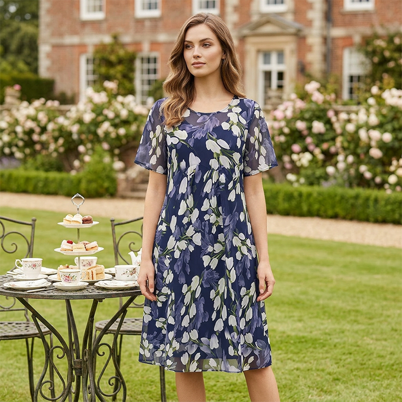 🌸 Elegance in Every Step : Short Sleeve A-Line Knee-Length Party Dress👗