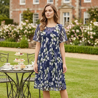 🌸 Elegance in Every Step : Short Sleeve A-Line Knee-Length Party Dress👗