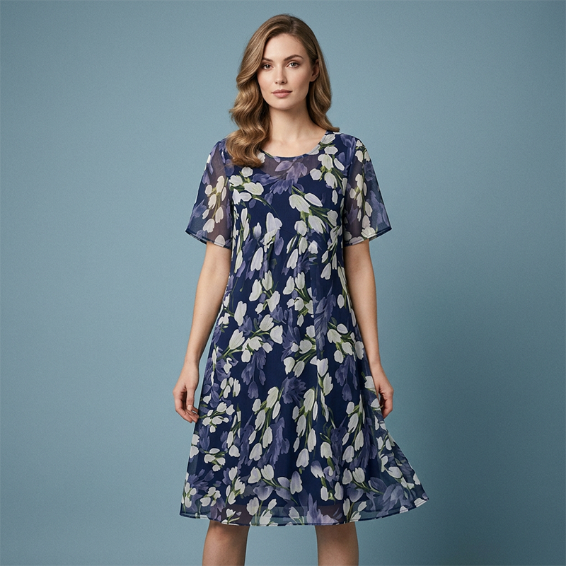 🌸 Elegance in Every Step : Short Sleeve A-Line Knee-Length Party Dress👗