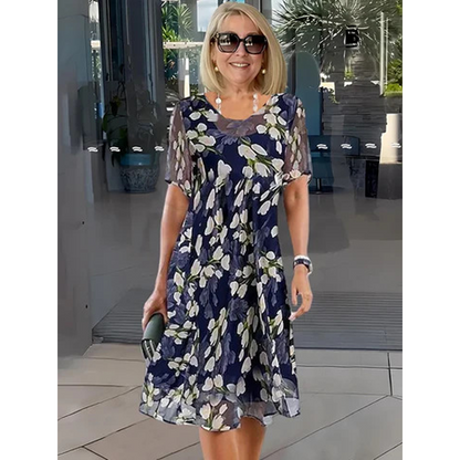 🌸 Elegance in Every Step : Short Sleeve A-Line Knee-Length Party Dress👗