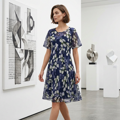 🌸 Elegance in Every Step : Short Sleeve A-Line Knee-Length Party Dress👗