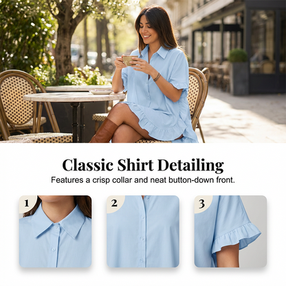 🔥Heiße Deals – Oversized-Hemdblusenkleid für Damen mit Rüschensaum✨ Sommerliche Leichtigkeit🌞