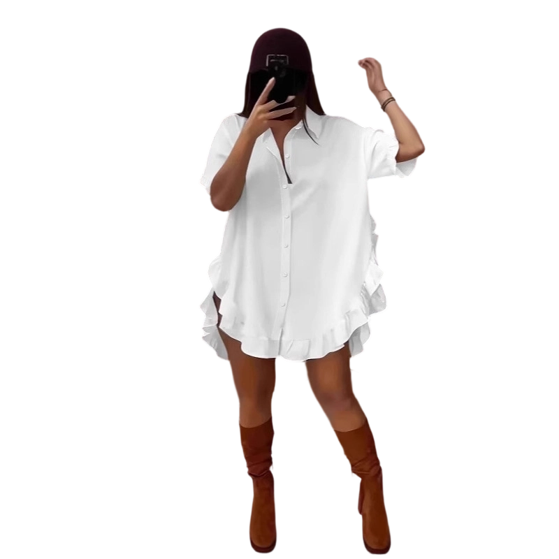 🔥Heiße Deals – Oversized-Hemdblusenkleid für Damen mit Rüschensaum✨ Sommerliche Leichtigkeit🌞