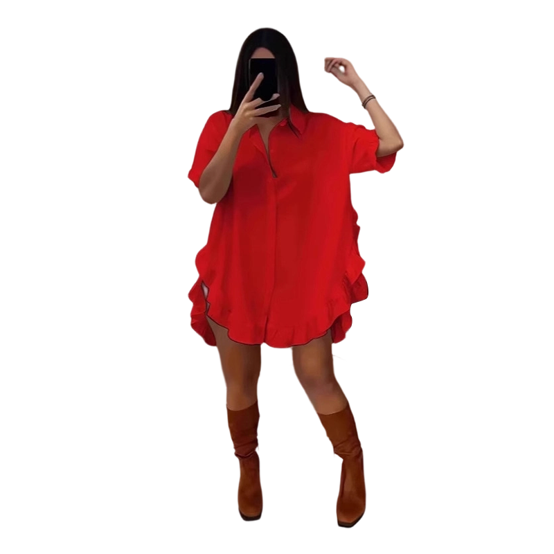 🔥Heiße Deals – Oversized-Hemdblusenkleid für Damen mit Rüschensaum✨ Sommerliche Leichtigkeit🌞