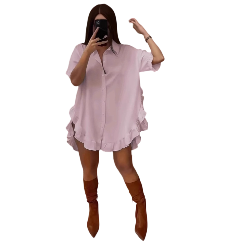 🔥Heiße Deals – Oversized-Hemdblusenkleid für Damen mit Rüschensaum✨ Sommerliche Leichtigkeit🌞