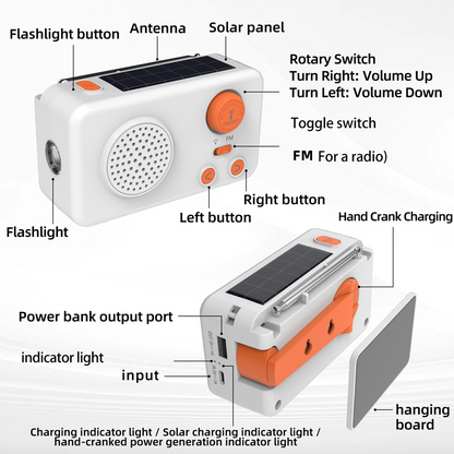 Emergency Hand Crank Solar Radio With Flashlight & Power Bank📻Perfect For Your Next Adventure Or Emergency Kit.