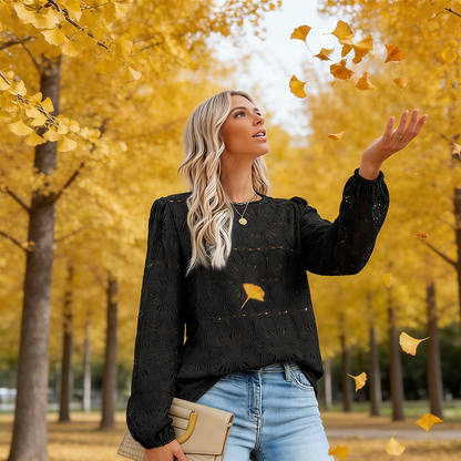 Women's Elegant Crew Neck Hollow-Out Long Sleeve Top🔥✨Exuding Elegance And Charm