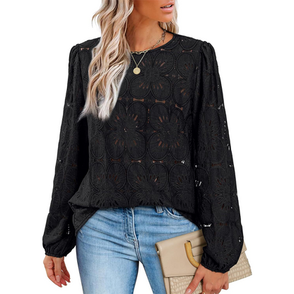 Women's Elegant Crew Neck Hollow-Out Long Sleeve Top🔥✨Exuding Elegance And Charm