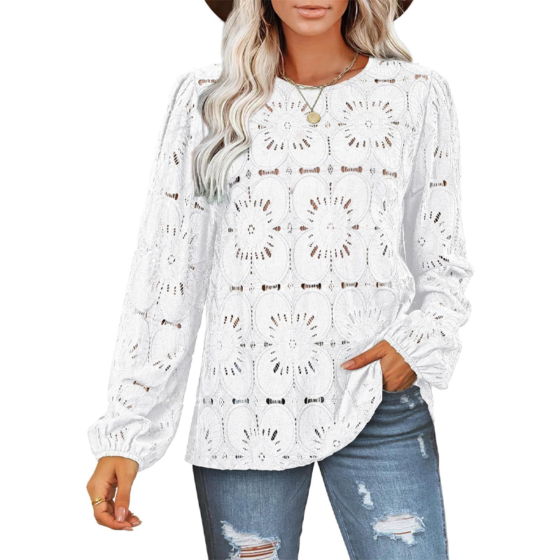 Women's Elegant Crew Neck Hollow-Out Long Sleeve Top🔥✨Exuding Elegance And Charm